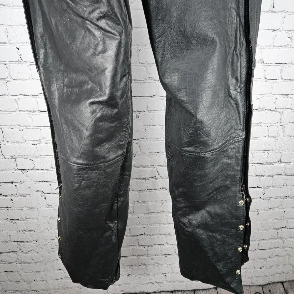Interstate Leather Black Belted Zip Snap Motorcycle Gear Chaps Pants Size XL